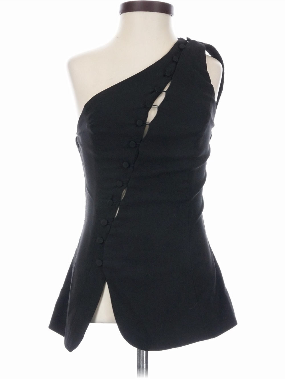 Commense Black One-Shoulder Asymmetric Button Dress